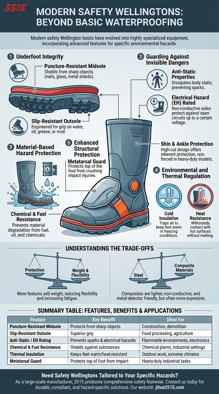 Quelles sont les caractéristiques de sécurité supplémentaires offertes par les bottes de sécurité modernes ? Protection renforcée pour les lieux de travail dangereux Guide Visuel