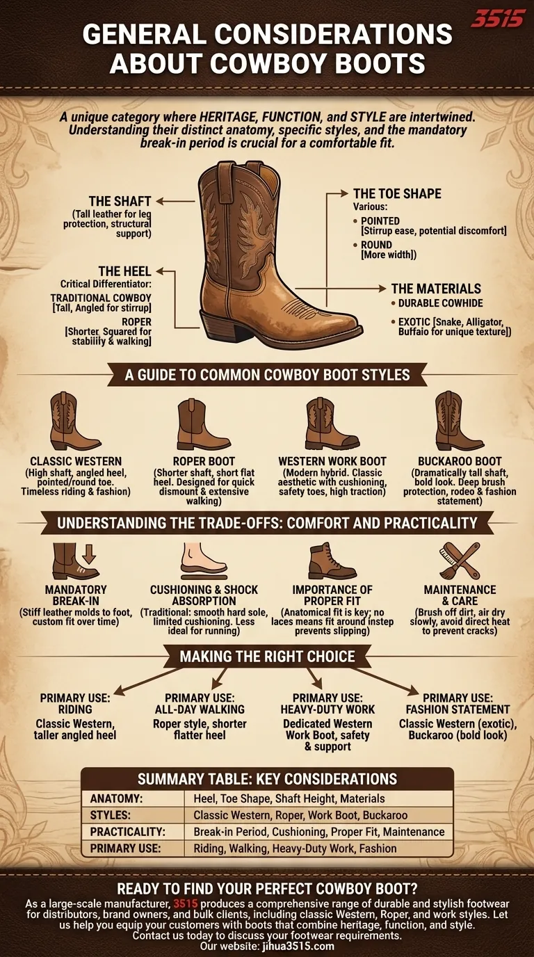 Quelles sont les considérations générales concernant les bottes de cowboy ? Choisissez le bon style pour votre style de vie Guide Visuel