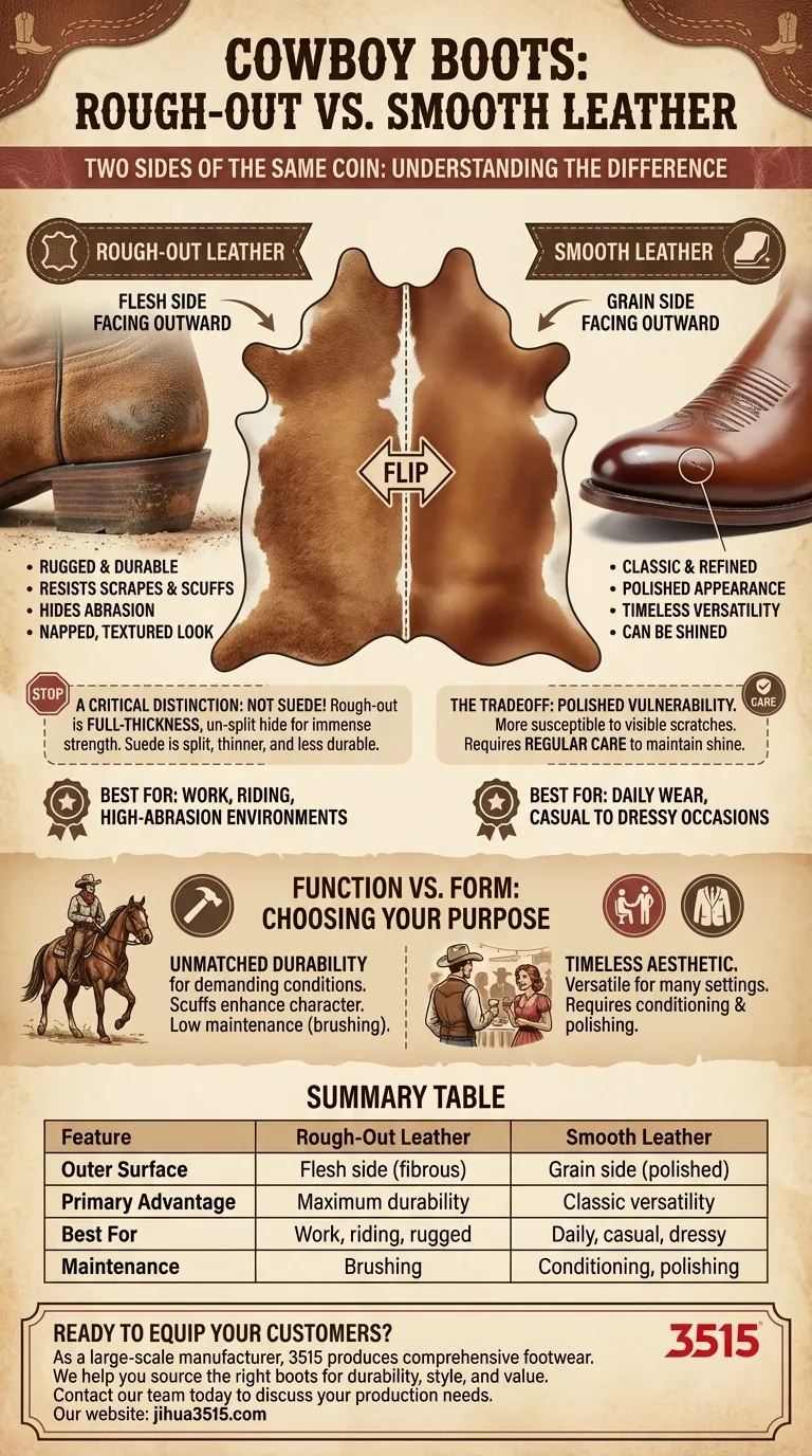 카우보이 부츠의 거친 가죽과 매끄러운 가죽의 차이점은 무엇인가요? 당신의 필요에 맞는 부츠를 선택하세요. 시각적 가이드