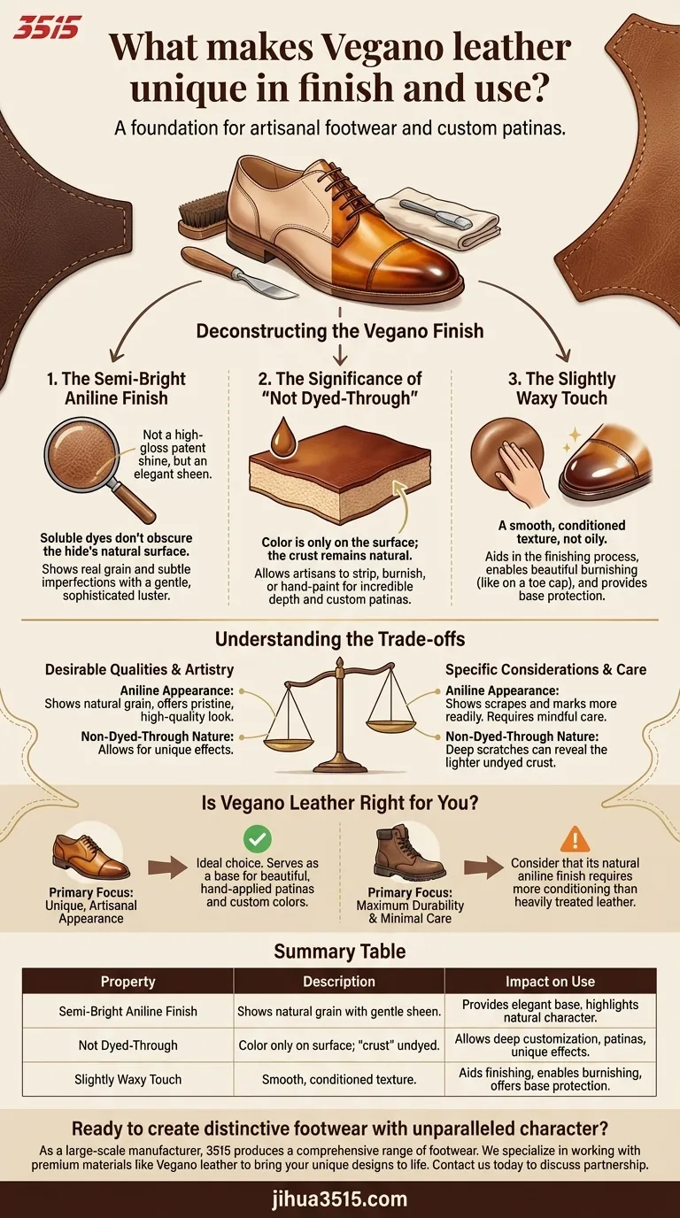 En quoi le cuir Vegano est-il unique en termes de finition et d'utilisation ? Un chef-d'œuvre pour les patines personnalisées et la chaussure artisanale. Guide Visuel