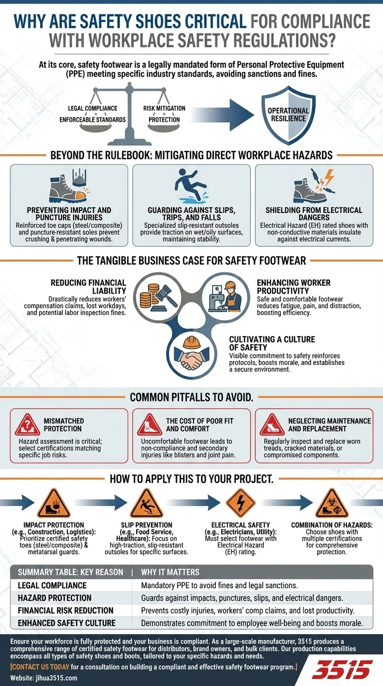Pourquoi les chaussures de sécurité sont-elles essentielles à la conformité ? Essentielles pour l'atténuation des risques et la protection juridique Guide Visuel