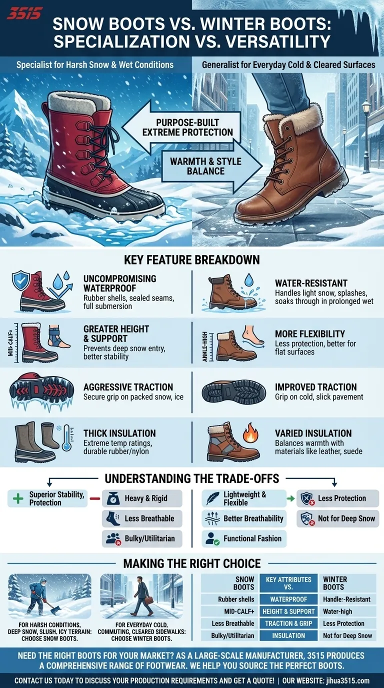 Quelles sont les différences d'utilisation entre les bottes de neige et les bottes d'hiver ? Un guide pour choisir la bonne chaussure Guide Visuel