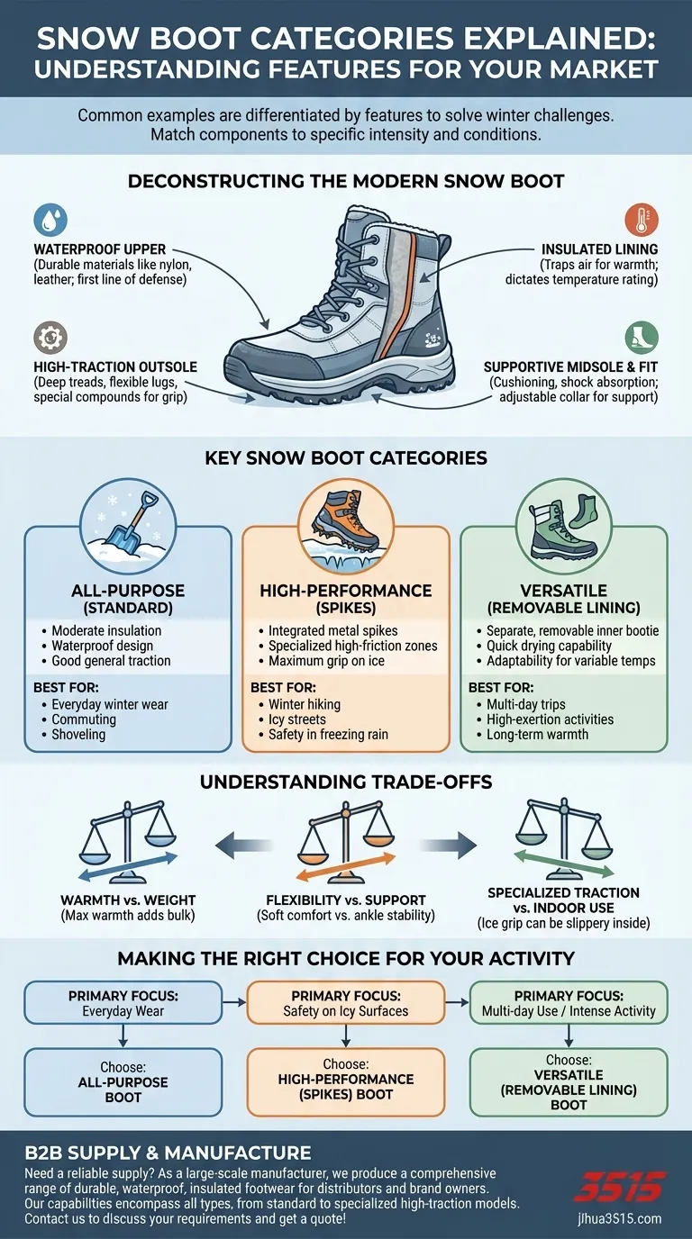 Quels sont quelques exemples de bottes de neige ? Choisissez la bonne botte pour votre activité hivernale Guide Visuel