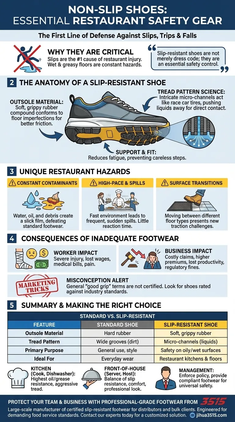ما هي الأحذية المقاومة للانزلاق ولماذا هي مهمة للعاملين في المطاعم؟ ضمان سلامة الفريق وتقليل المسؤولية دليل مرئي