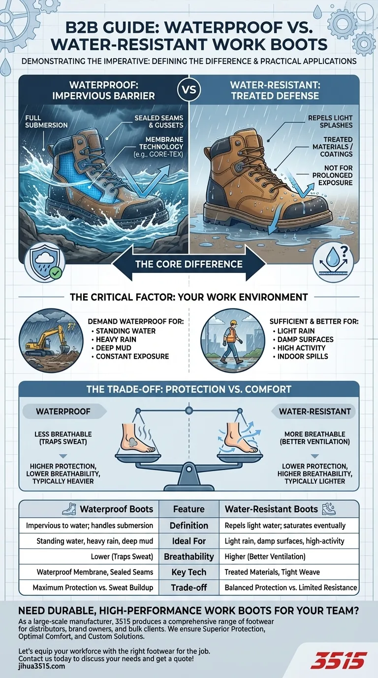 Quelles sont les principales différences entre les bottes de travail imperméables et résistantes à l'eau ? Choisissez la bonne botte pour votre travail Guide Visuel