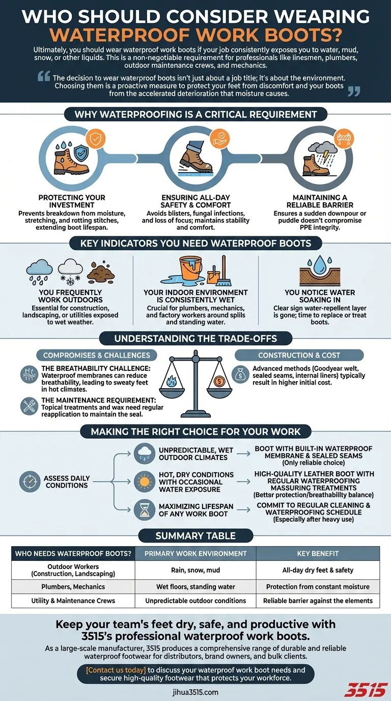 Qui devrait envisager de porter des bottes de travail imperméables ? Protection essentielle pour les travaux humides et exigeants Guide Visuel