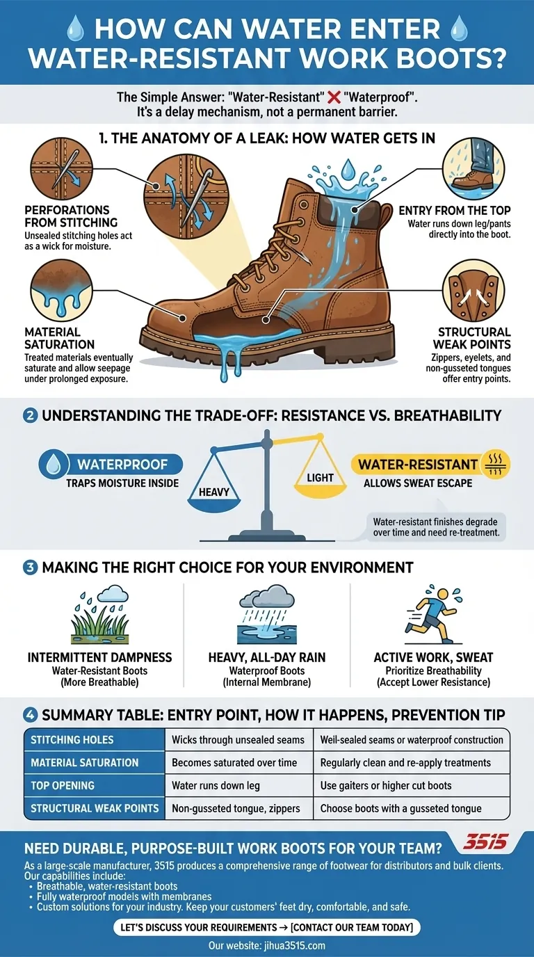 Come può l'acqua entrare negli stivali da lavoro nonostante la resistenza all'acqua? Spiegati i 3 principali punti di ingresso Guida Visiva