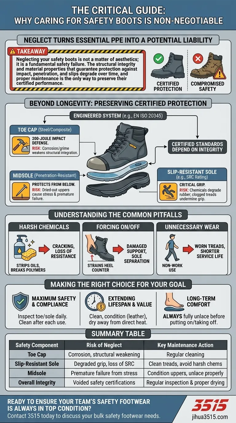 Perché è importante prendersi cura degli scarponi di sicurezza? Proteggi il tuo investimento e i tuoi piedi Guida Visiva