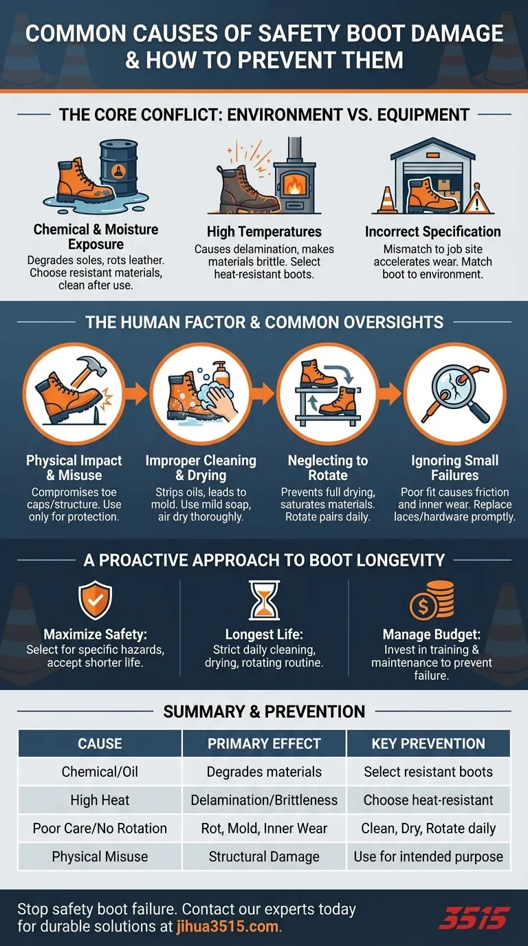 Quali sono le cause comuni di danneggiamento degli scarponi di sicurezza? Prevenire l'usura prematura e aumentare la sicurezza Guida Visiva