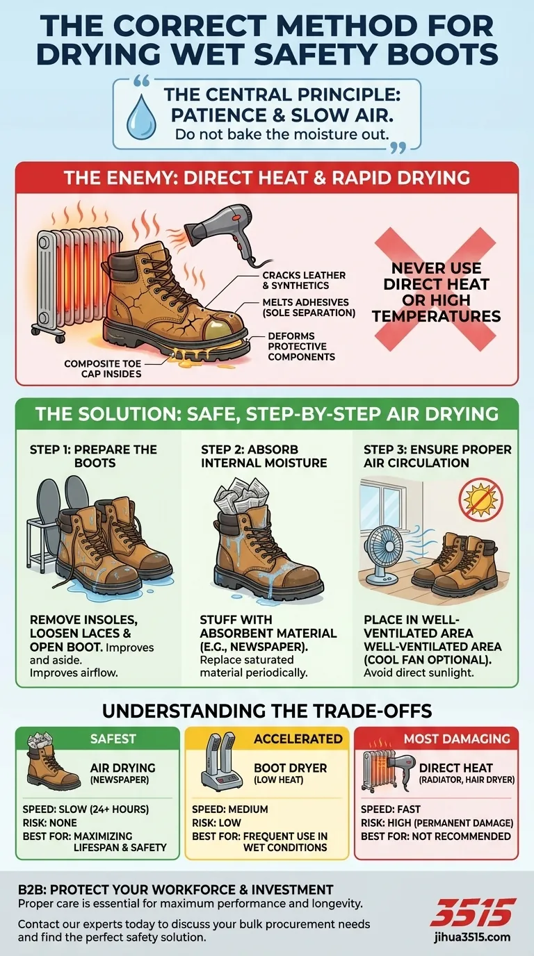 ¿Cuál es el método correcto para secar botas de seguridad mojadas? Evite daños y prolongue la vida útil de las botas Guía Visual