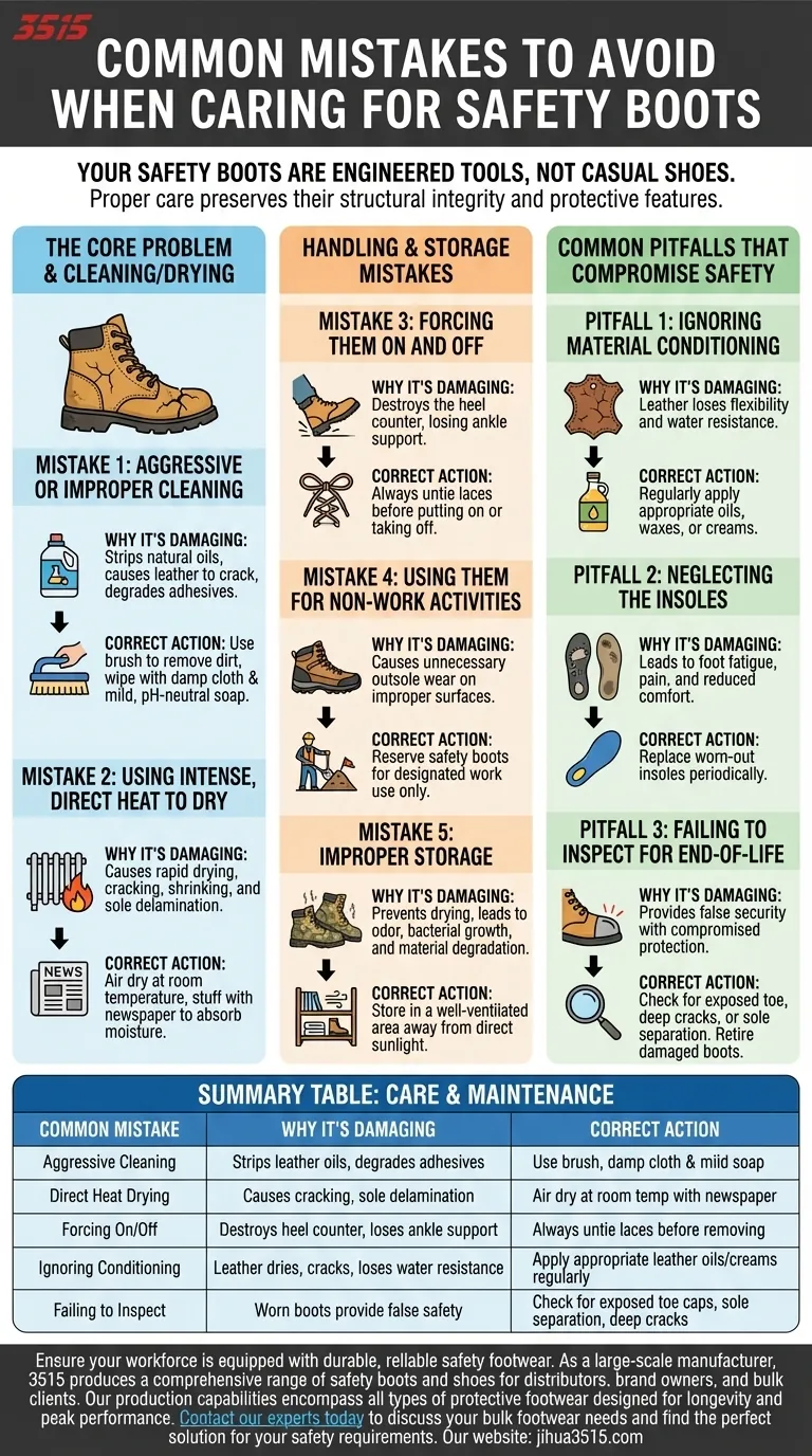 Quelles sont les erreurs courantes à éviter lors de l'entretien des bottes de sécurité ? Protégez votre investissement et votre sécurité Guide Visuel