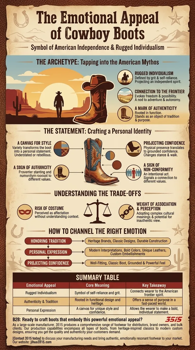 Quel est l'attrait émotionnel des bottes de cowboy ? Libérez l'individualisme robuste et le style personnel Guide Visuel