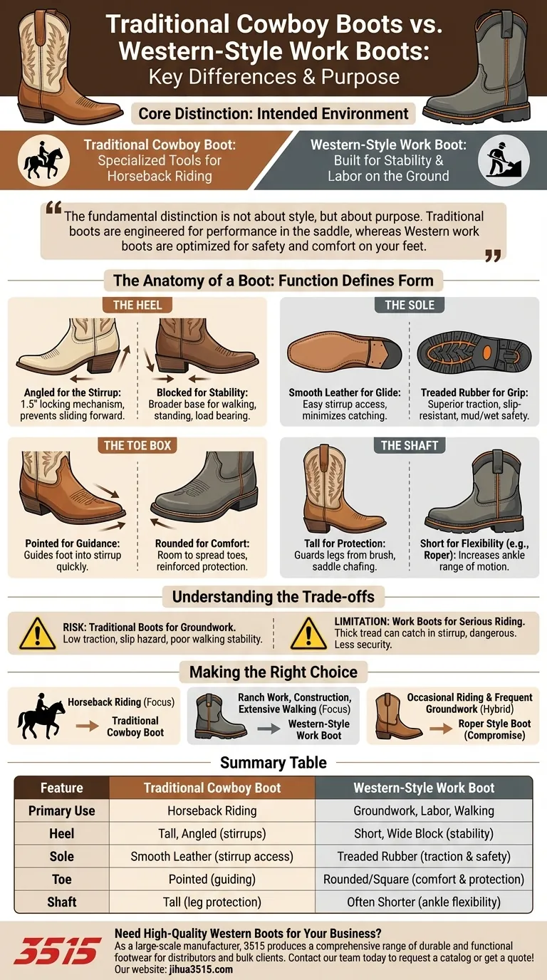 Quali sono le principali differenze tra gli stivali da cowboy tradizionali e gli stivali da lavoro in stile Western? Scegliere lo stivale giusto per le tue esigenze Guida Visiva