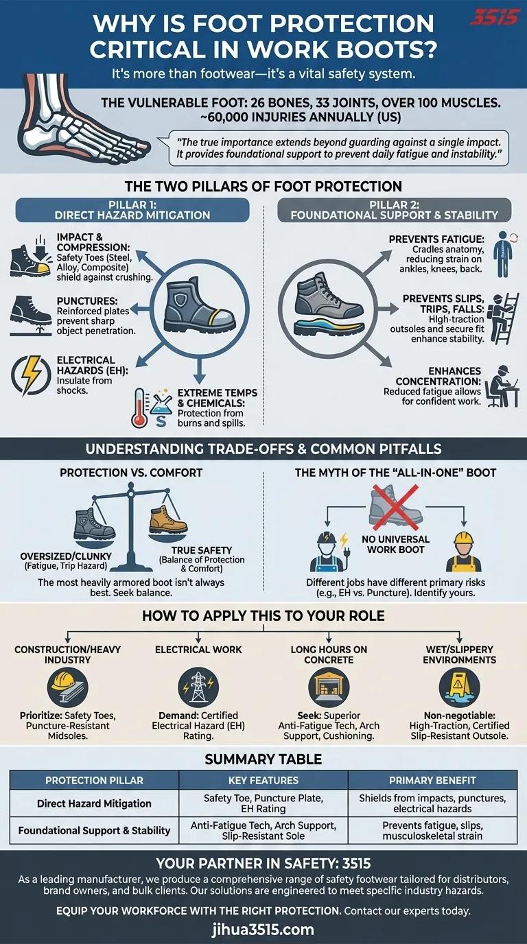 Perché la protezione dei piedi è importante negli scarponi da lavoro? Previene 60.000 infortuni all'anno Guida Visiva