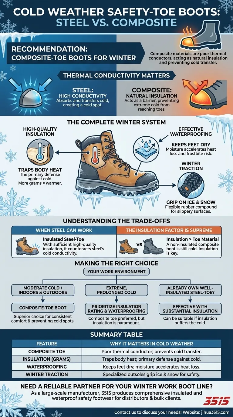 Welcher Sicherheitsschuh-Zehentyp wird für kaltes Wetter empfohlen? Wählen Sie Verbundstoff-Zehenschutzkappen für Wärme Visuelle Anleitung
