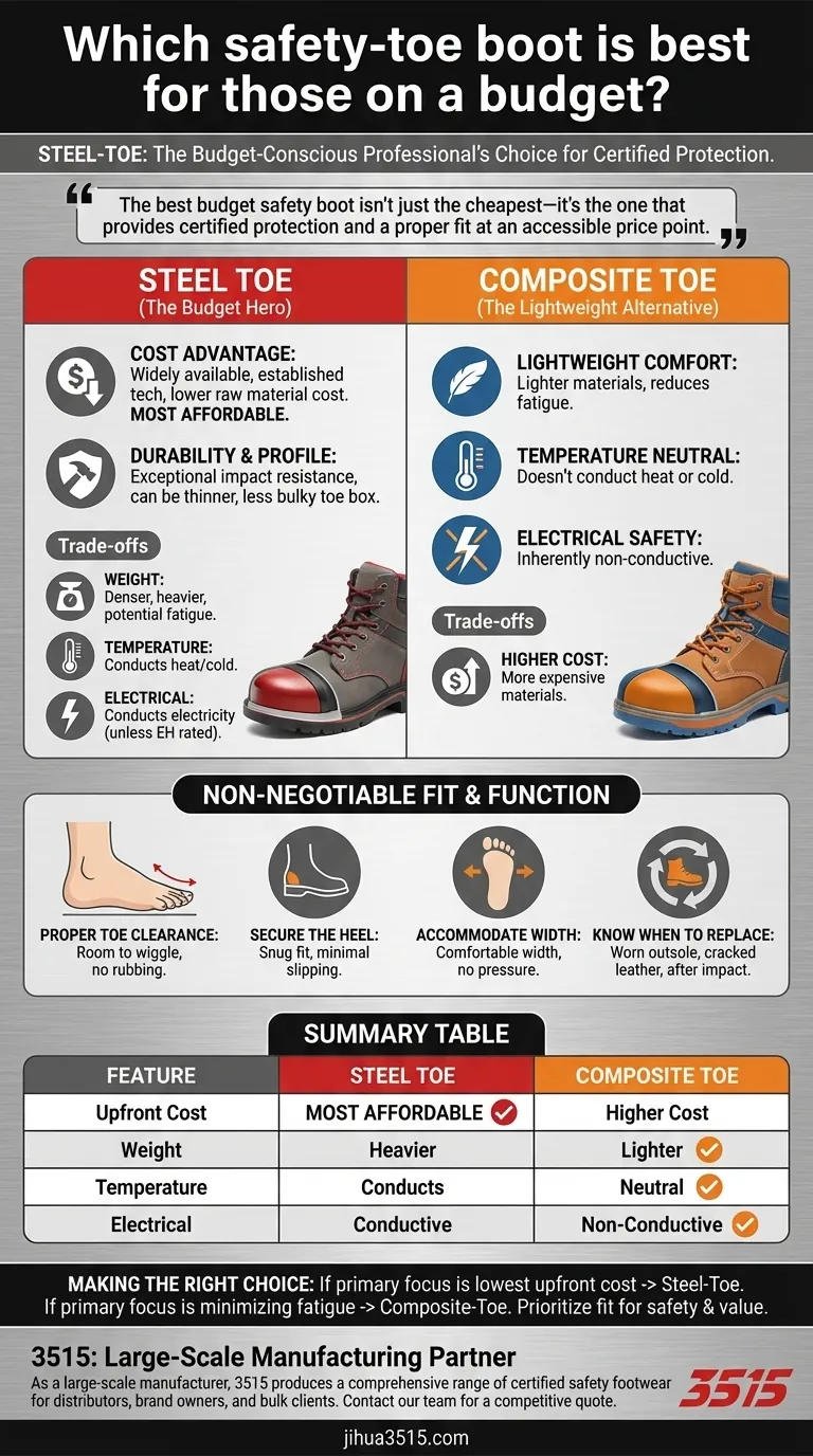 Quale scarpa antinfortunistica con puntale di sicurezza è la migliore per chi ha un budget limitato? Il puntale in acciaio offre la protezione più economica Guida Visiva