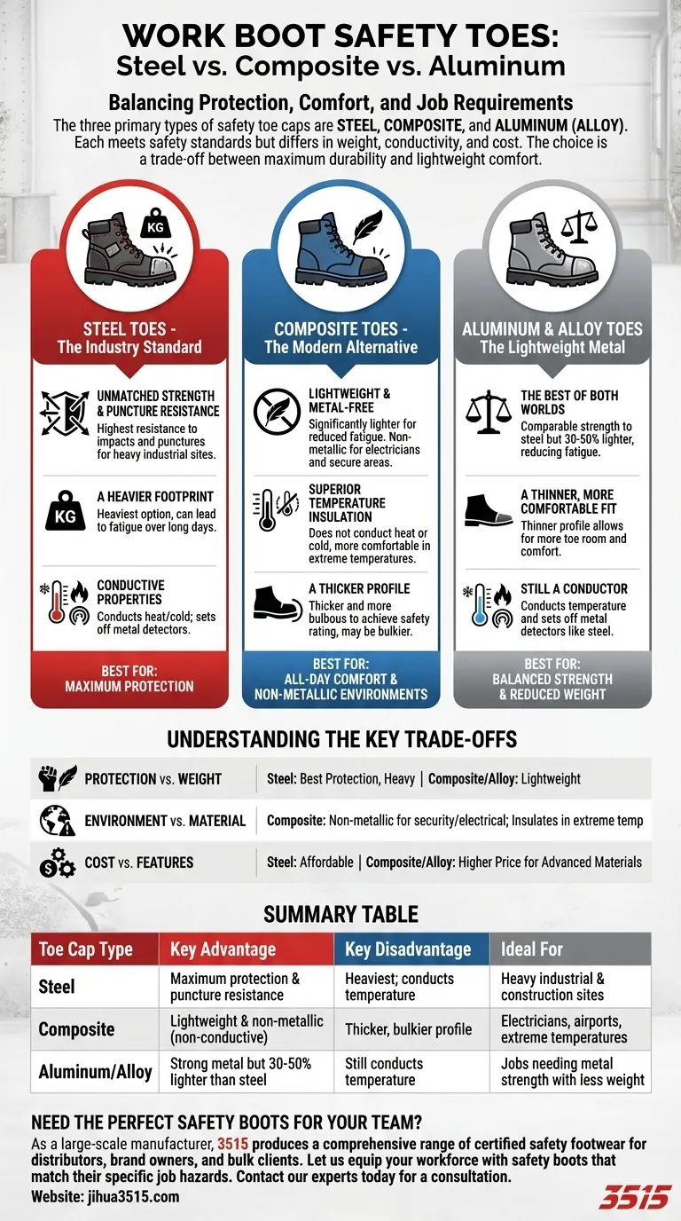Quali sono i tre tipi principali di puntali? Acciaio, composito o alluminio per i tuoi scarponi da lavoro Guida Visiva
