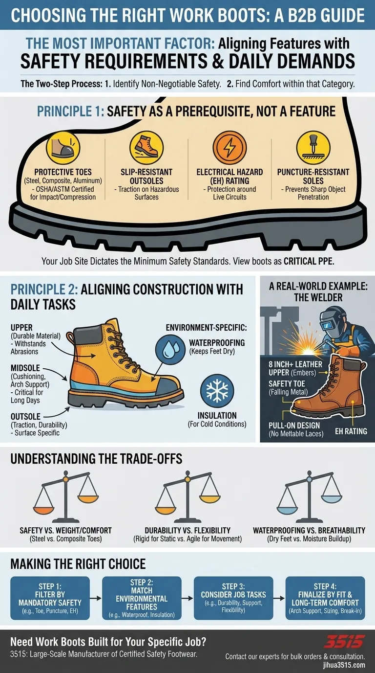 Quel est le facteur le plus important à considérer lors de l'achat de nouvelles bottes de travail ? Aligner la sécurité sur les exigences de votre emploi Guide Visuel