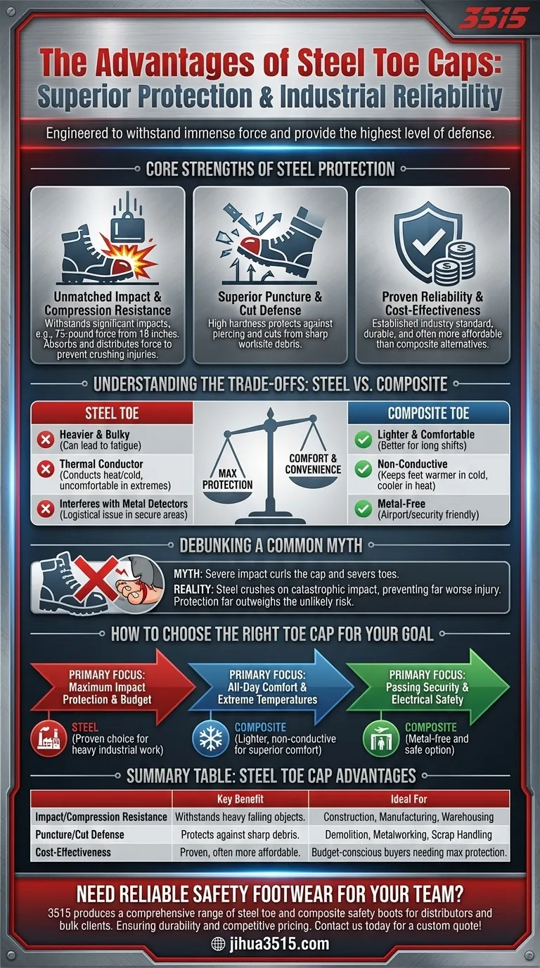 Quali sono i vantaggi dei puntali in acciaio? Protezione impareggiabile da impatti e perforazioni Guida Visiva