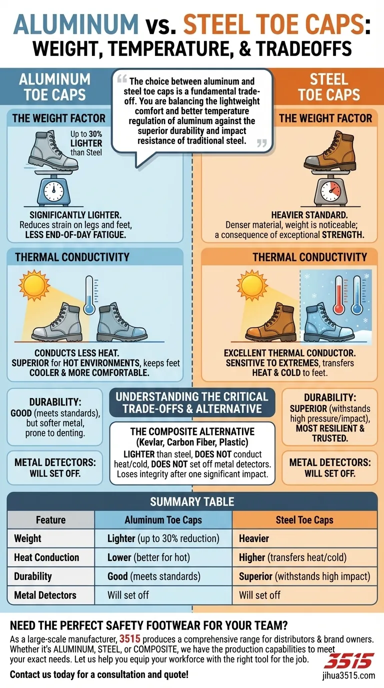 Comment les embouts de protection en aluminium se comparent-ils aux embouts de protection en acier en termes de poids et de température ? Choisissez le meilleur pour le confort et la sécurité Guide Visuel