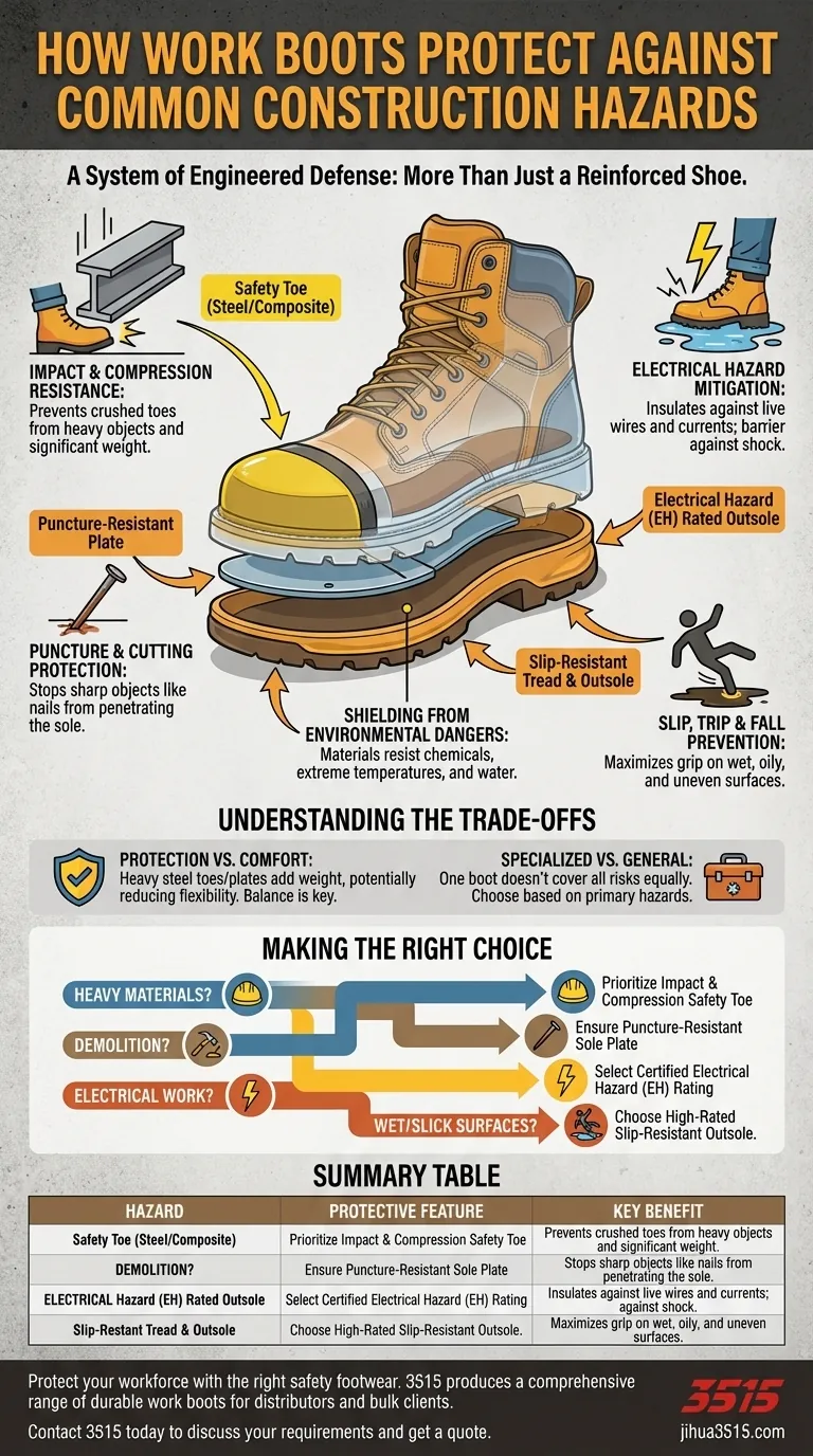 ¿Cómo protegen las botas de trabajo contra los peligros comunes de la construcción? Una guía para la seguridad esencial de los pies Guía Visual