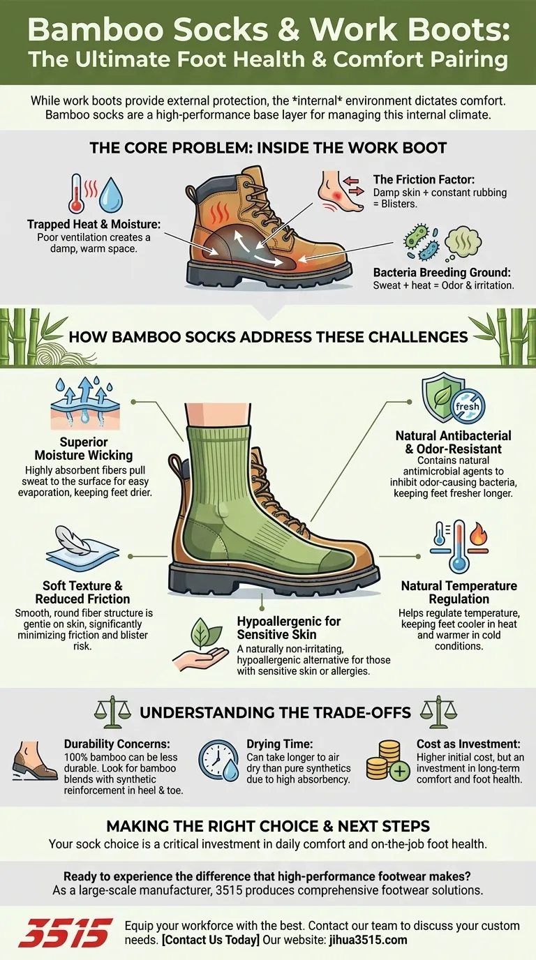 Quels sont les avantages de porter des chaussettes en bambou avec des bottes de travail ? Maximiser le confort et la santé des pieds Guide Visuel