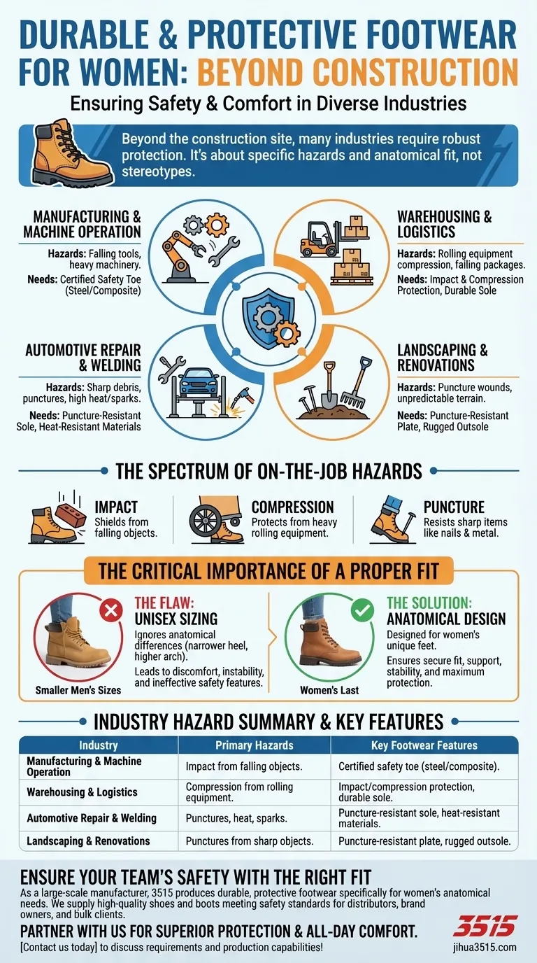 Quels secteurs, outre la construction, exigent des chaussures de travail durables et protectrices pour femmes ? Explication des secteurs clés Guide Visuel
