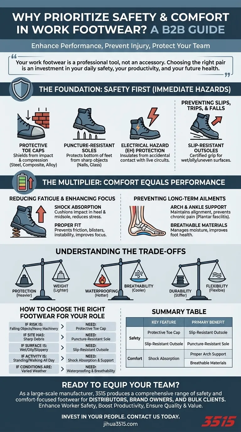 Perché è importante dare priorità alla sicurezza e al comfort nelle calzature da lavoro? Aumenta le prestazioni e previene gli infortuni Guida Visiva