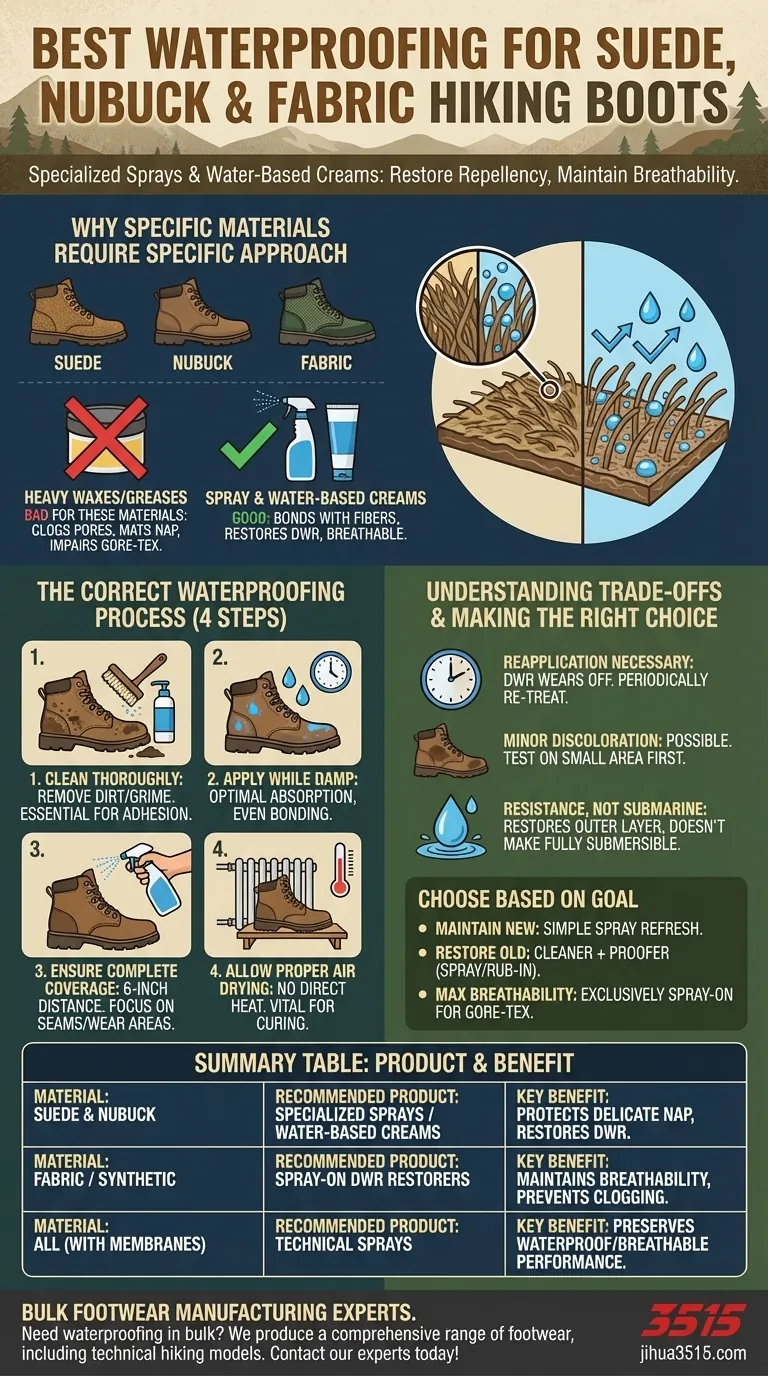 Quel type de produit imperméabilisant convient le mieux aux bottes de randonnée en daim, en nubuck et en tissu ? Protégez votre équipement avec la bonne formule Guide Visuel