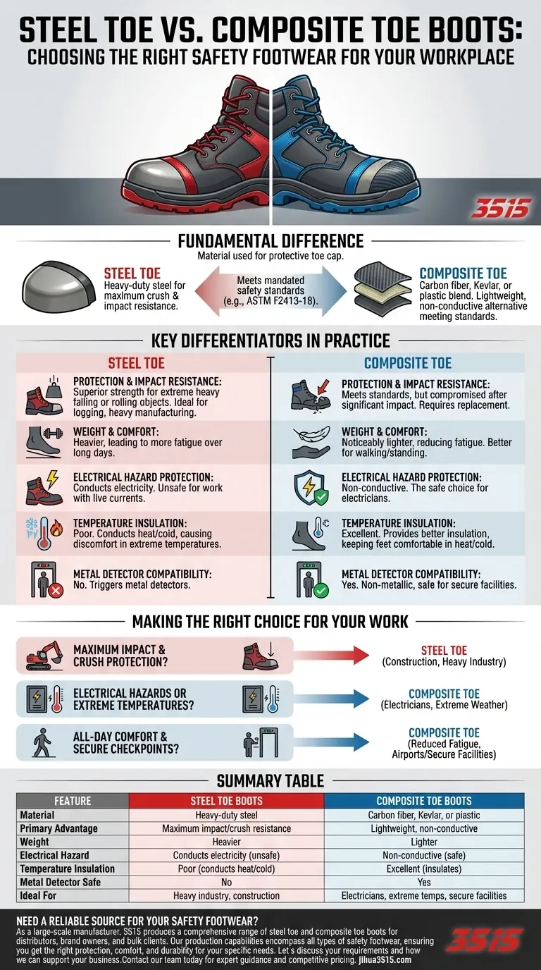 Quelles sont les différences entre les bottes à embout d'acier et les bottes à embout composite ? Choisissez la bonne botte de sécurité pour votre travail Guide Visuel