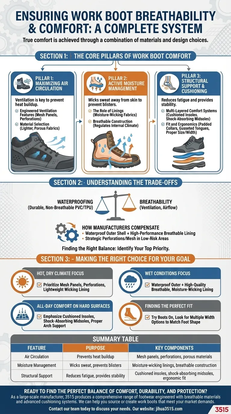 ¿Cómo se puede garantizar la transpirabilidad y la comodidad en las botas de trabajo? Una guía para la comodidad de los pies durante todo el día Guía Visual