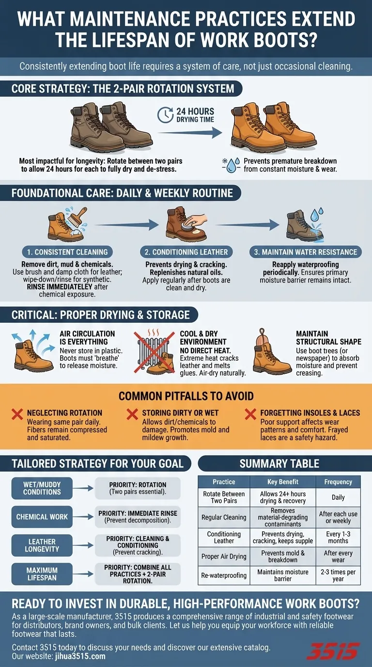 Quelles pratiques d'entretien prolongent la durée de vie des bottes de travail ? Un système de soins proactifs pour une durabilité maximale Guide Visuel