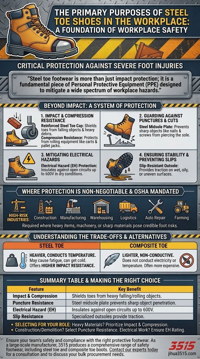 Quali sono gli scopi principali delle scarpe con punta in acciaio? Protezione Essenziale per i Piedi nei Luoghi di Lavoro Pericolosi Guida Visiva