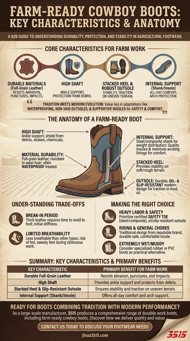 Quelles sont les caractéristiques clés des bottes de cowboy pour le travail à la ferme ? Des chaussures durables, stables et protectrices Guide Visuel