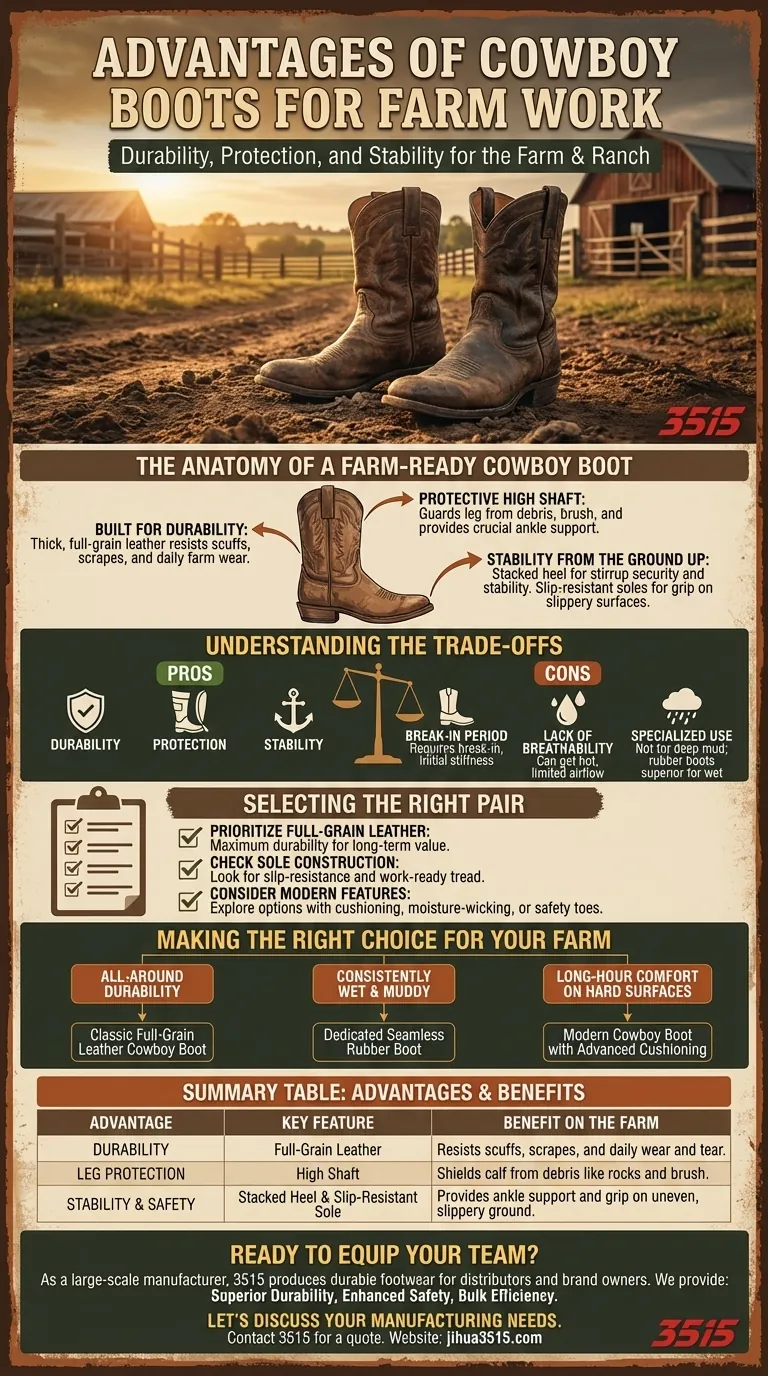 Quels sont les avantages de porter des bottes de cowboy pour le travail à la ferme ? Durabilité et maintien de la cheville inégalés Guide Visuel