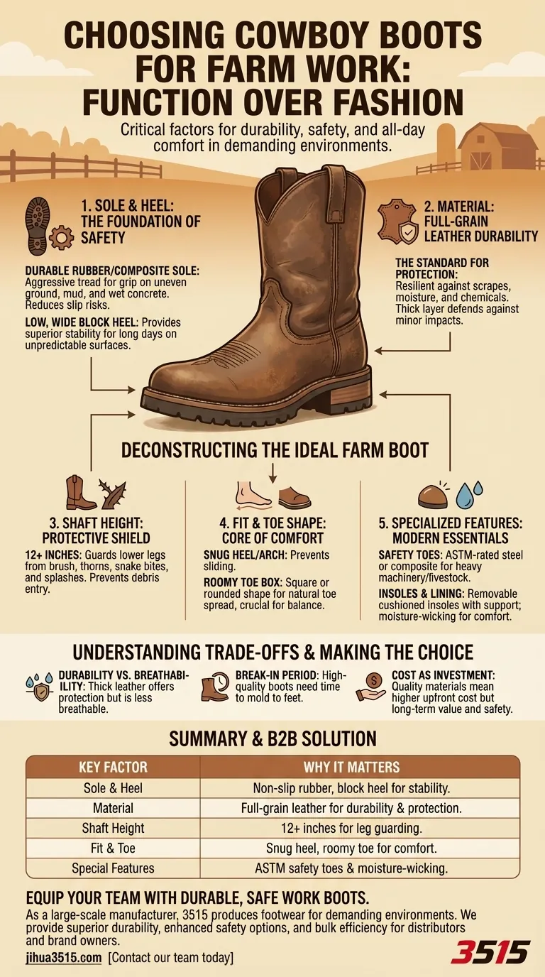Quels facteurs faut-il prendre en compte lors du choix de bottes de cowboy pour le travail agricole ? Prioriser la sécurité et la durabilité Guide Visuel