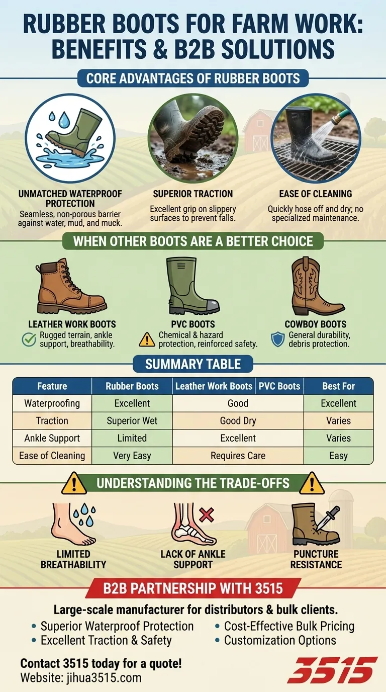 Quels sont les avantages des bottes en caoutchouc pour le travail agricole ? Protection imbattable dans des conditions humides et boueuses Guide Visuel