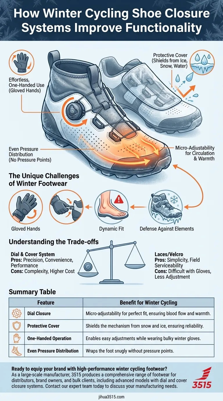 Comment les systèmes de fermeture de ces chaussures de cyclisme d'hiver améliorent-ils la fonctionnalité ? Molette et Couverture pour des performances hivernales ultimes Guide Visuel