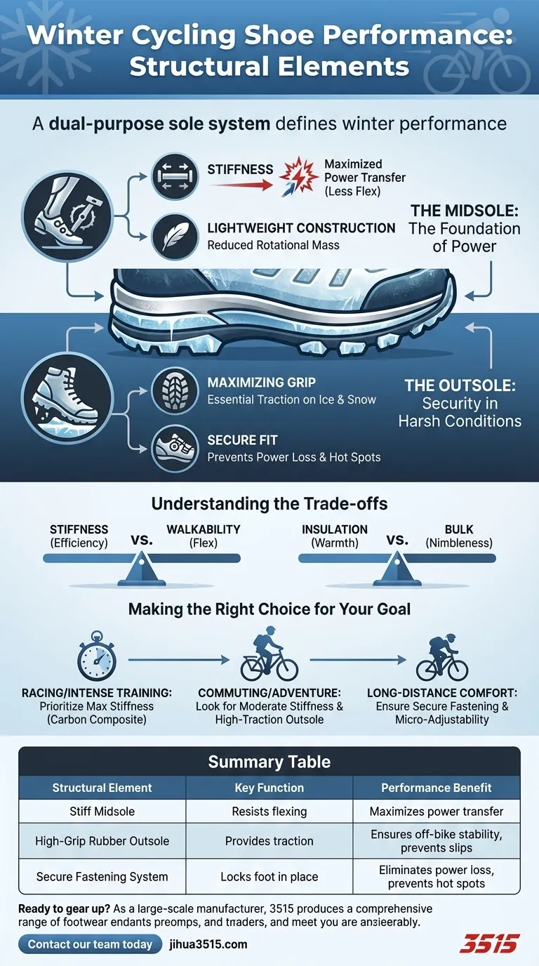 Quels éléments structurels améliorent les performances de ces chaussures de cyclisme d'hiver ? Boostez la puissance et la sécurité par temps froid Guide Visuel