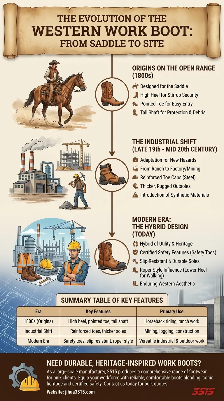 Qual è la storia degli stivali da lavoro Western? Dalla sella da cowboy al cantiere industriale Guida Visiva