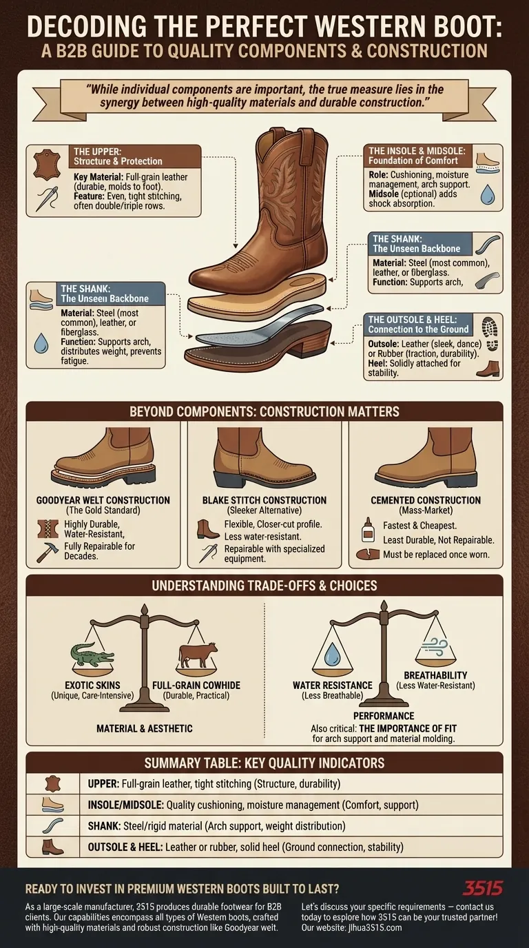 Quels sont les composants d'une bonne botte Western ? Les 4 parties essentielles pour la durabilité et le confort Guide Visuel