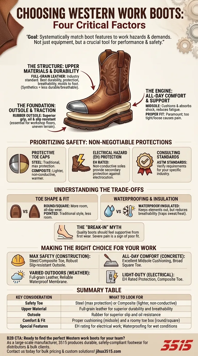 Que faut-il considérer lors du choix de bottes de travail western ? Un guide sur la sécurité, la durabilité et le confort Guide Visuel
