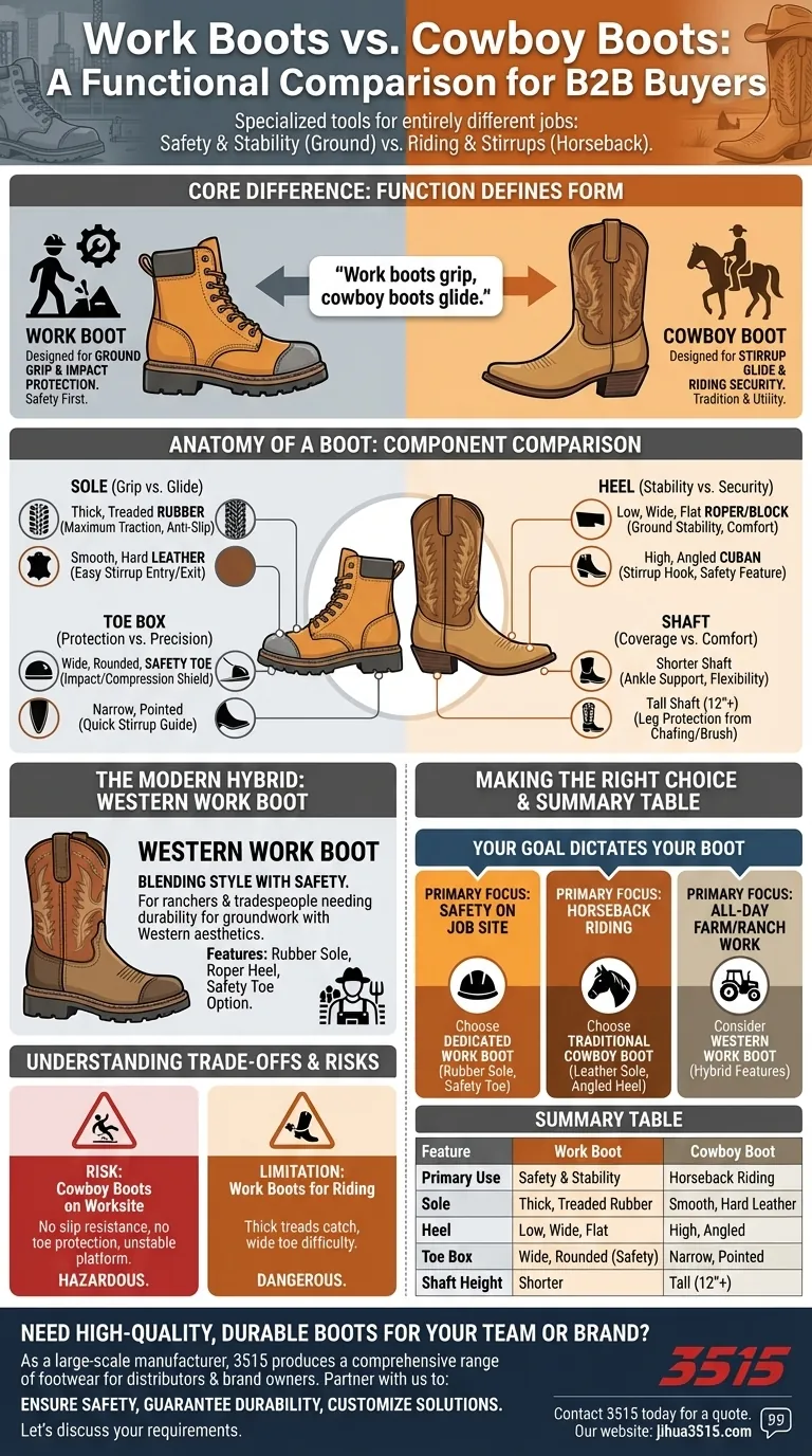 How do work boots differ from cowboy boots? Choosing the Right Footwear for Your Job Visual Guide