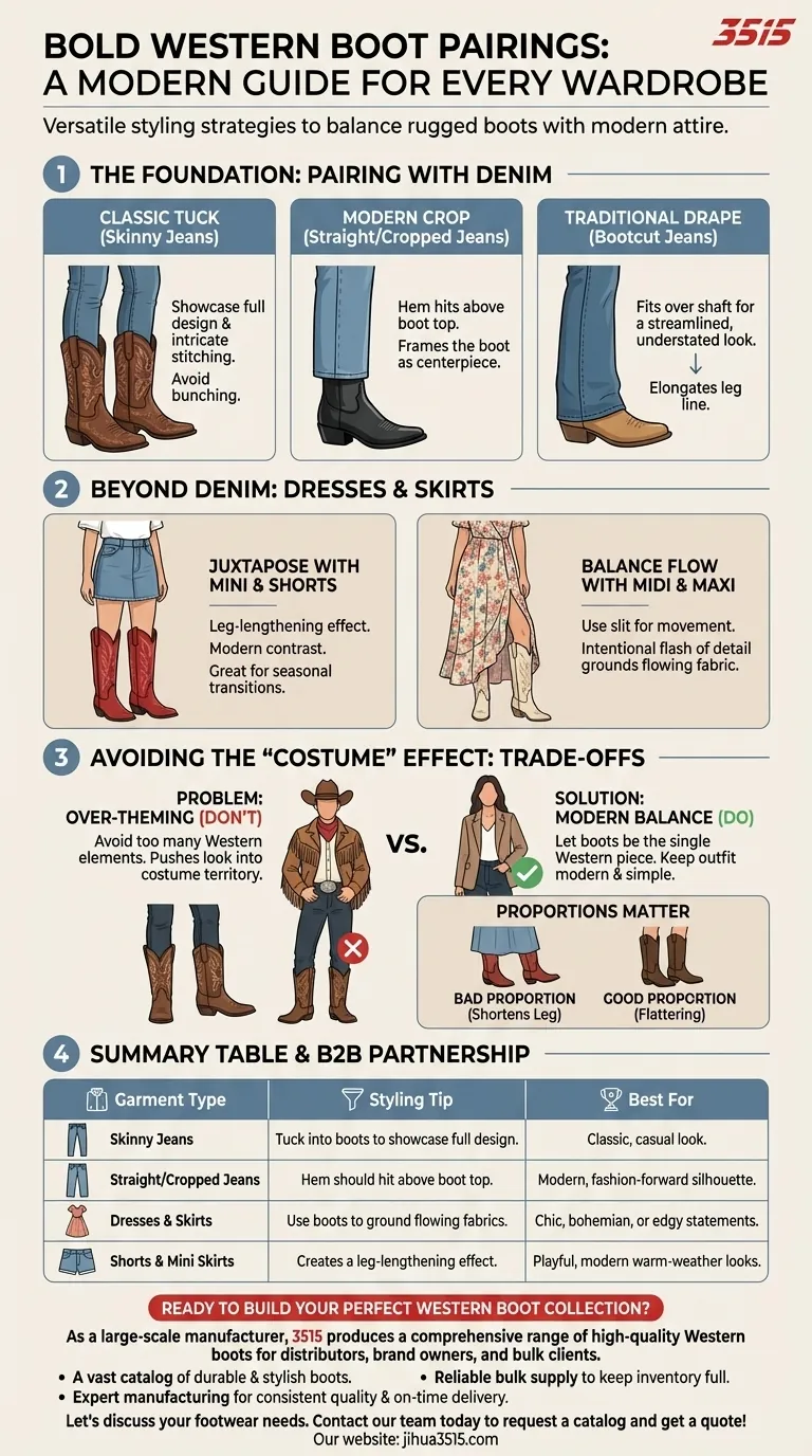 Quels articles vestimentaires peuvent être associés aux bottes western ? Du jean aux robes, portez-les avec confiance. Guide Visuel