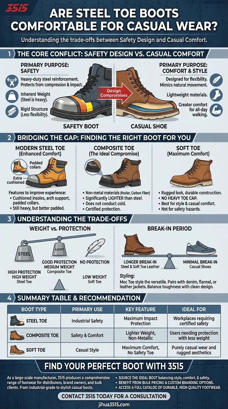 Gli stivali con punta in acciaio sono comodi per l'uso casual? Trova il tuo perfetto equilibrio tra stile e sicurezza Guida Visiva