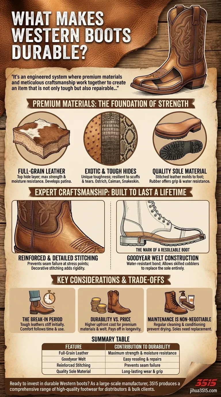 Qu'est-ce qui rend les bottes western durables ? Un guide des matériaux et de l'artisanat Guide Visuel