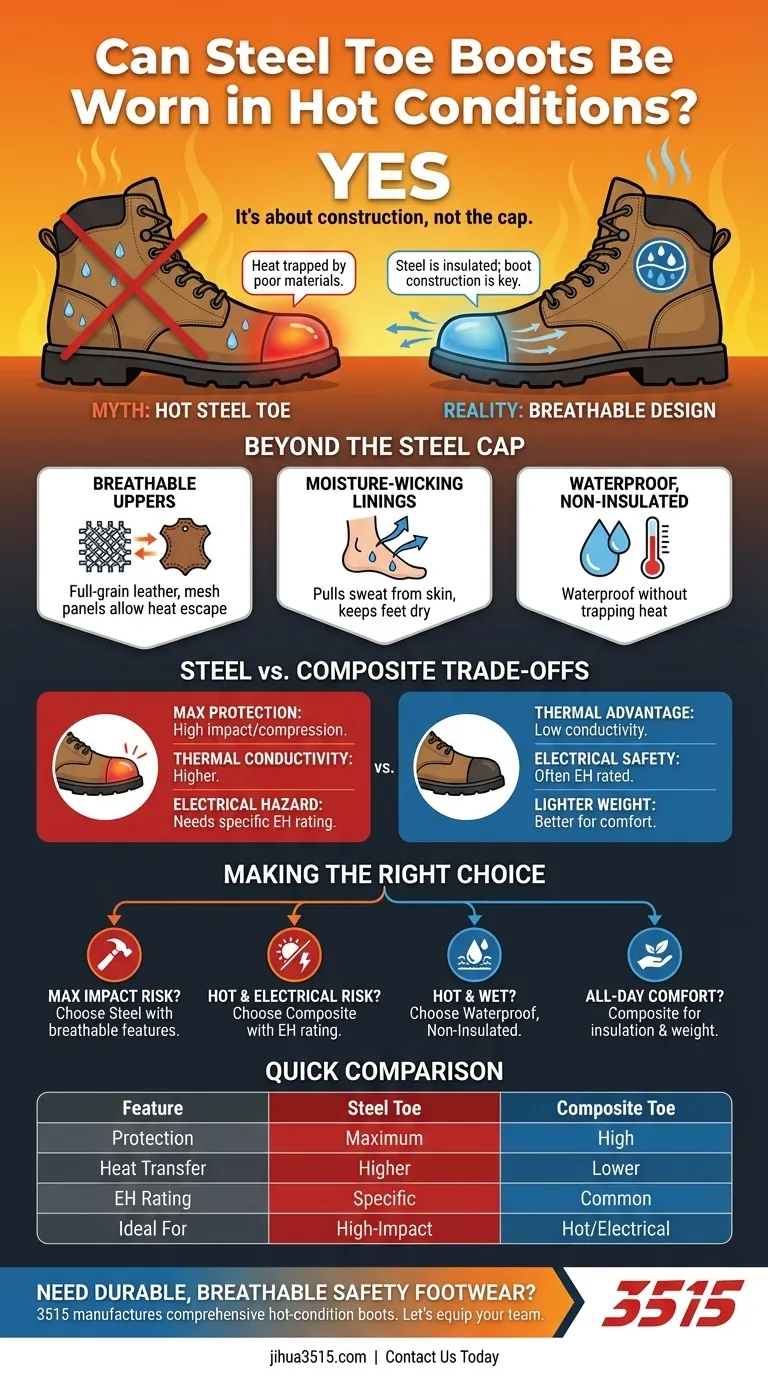 可以在炎热条件下穿钢包头靴吗？是的，选择透气性好的设计即可。 图解指南