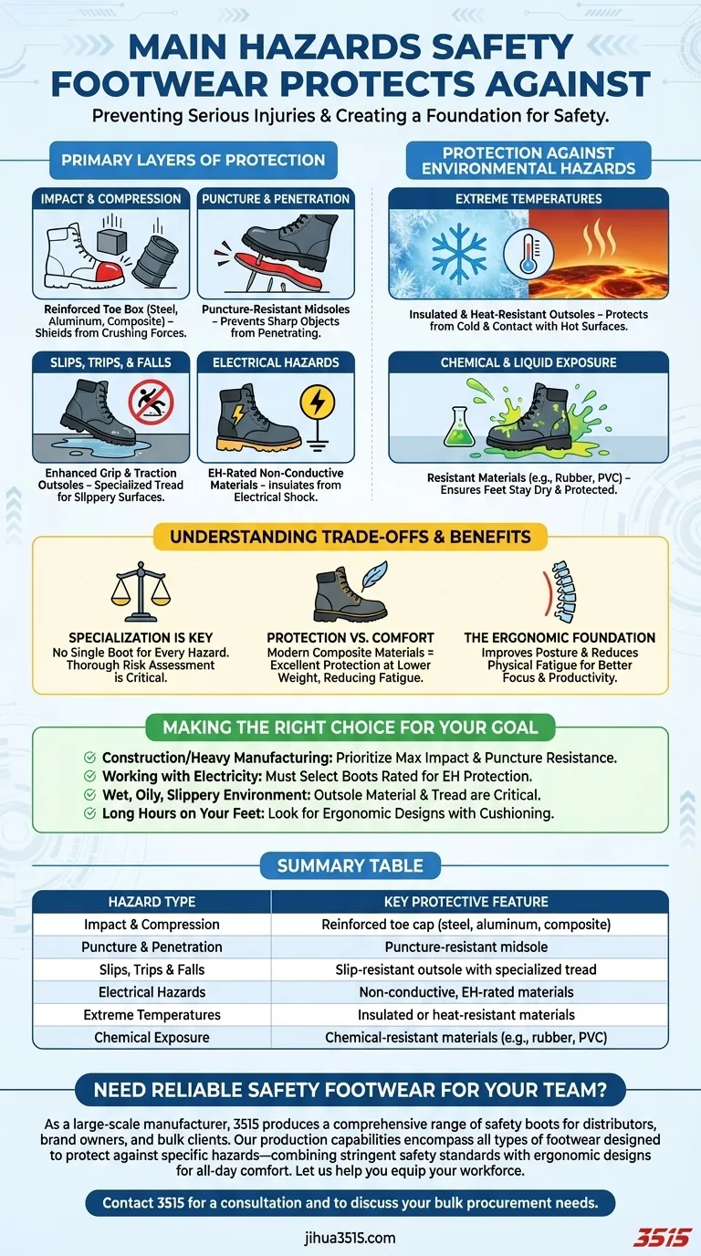 안전 신발은 주로 어떤 위험으로부터 보호하도록 설계되었습니까? 필수 발 보호 가이드 시각적 가이드