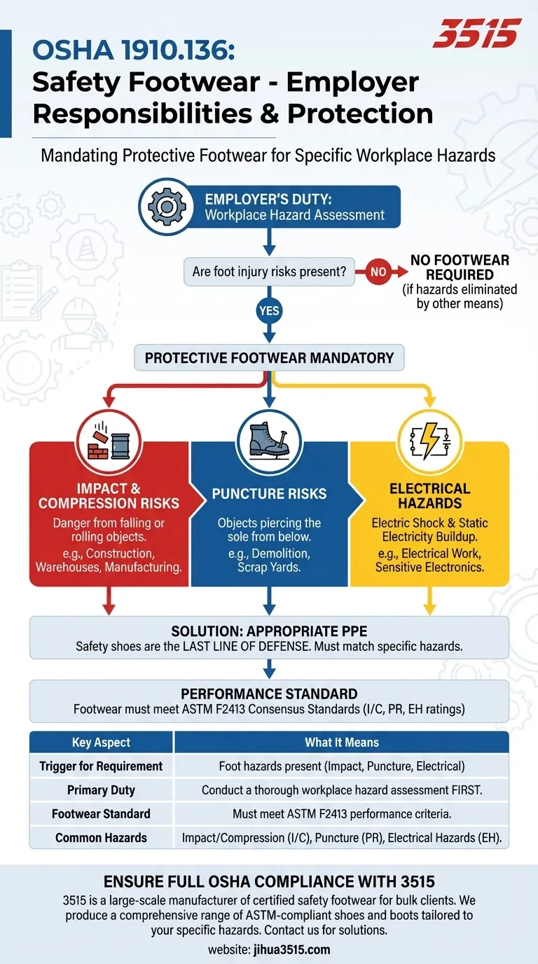 ماذا تنص لائحة OSHA 1910.136 بشأن أحذية السلامة؟ دليل الامتثال والاختيار دليل مرئي