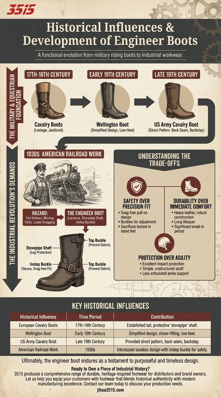 Quelles influences historiques ont contribué au développement des bottes d'ingénieur ? De la cavalerie à la révolution industrielle Guide Visuel